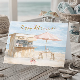 Carte Café au bord de mer aquarelle bleu Bon départ à la