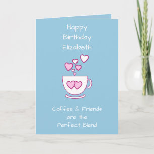 Carte Café Bleu et amis Salutation d'anniversaire
