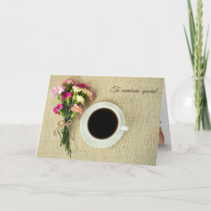 Carte Café d'anniversaire avec bouquet de carnation