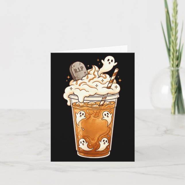Carte Café glacé effrayant Halloween fantômes latte auto (Devant)