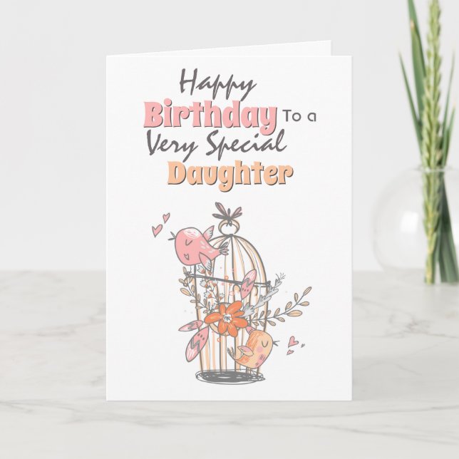 Carte Cage d'oiseaux fleurs blanches voeux d'anniversair (Devant)