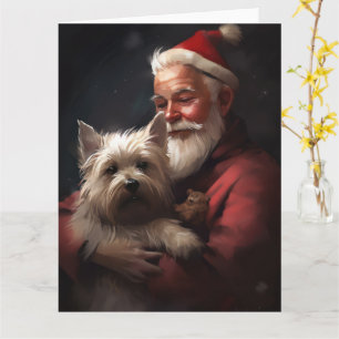 Carte Cairn Terrier avec le Père Noël Festif de Noël