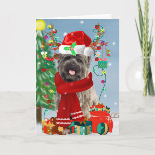 Carte Cairn Terrier Chien en neige avec cadeaux de Noël