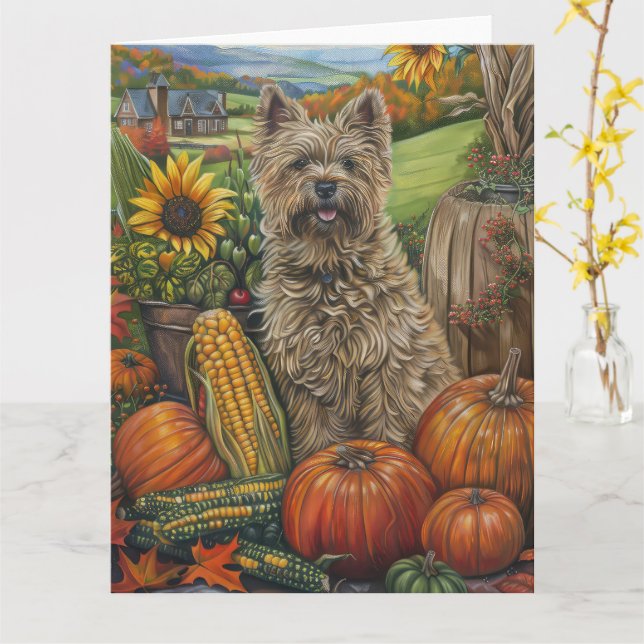 Carte Cairn Terrier Chien Moisson Automne Thanksgiving (Fleur jaune)