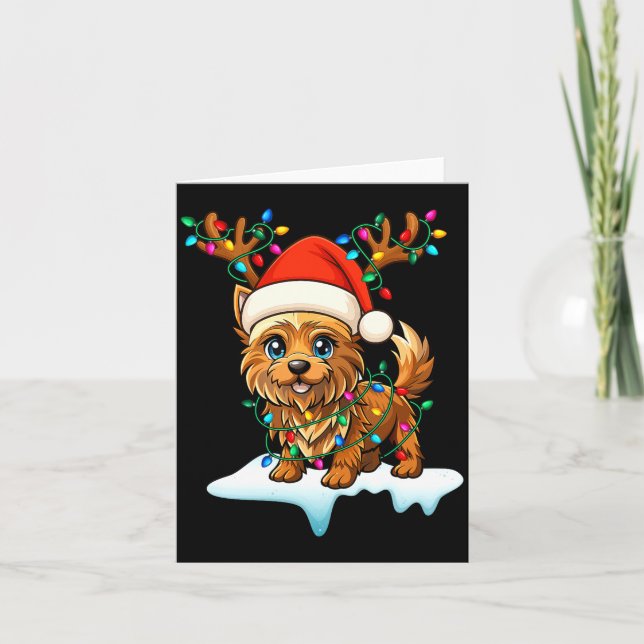 Carte Cairn Terrier Christmas Santa Hat Reindeer Lights  (Devant)
