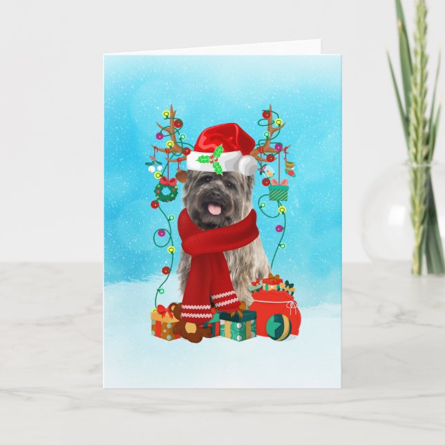 Carte Cairn Terrier dans la neige avec cadeaux de Noël (Devant)