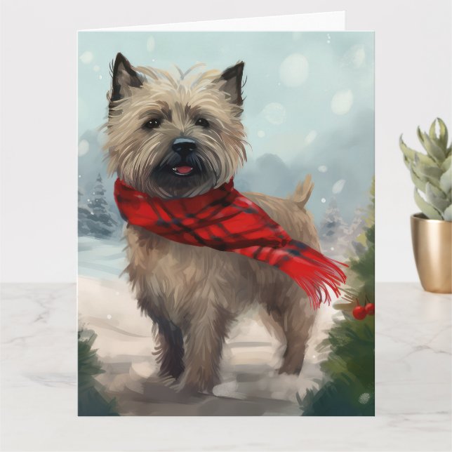 Carte Cairn Terrier Dog dans Noël de neige (Petite plante)