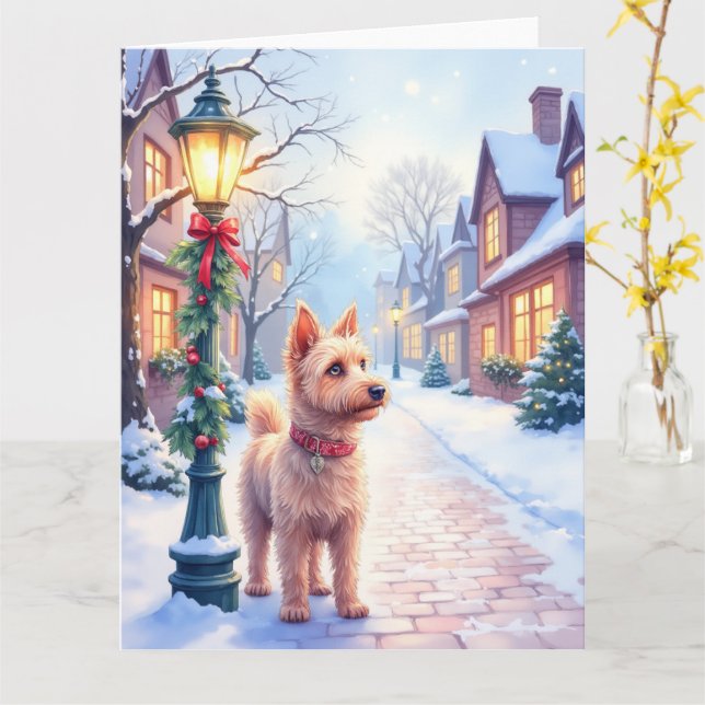 Carte Cairn Terrier Festive Lamppost Village Christmas (Fleur jaune)