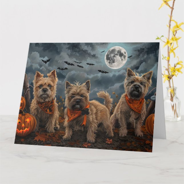 Carte Cairn Terrier Halloween Éffrayant (Fleur jaune)
