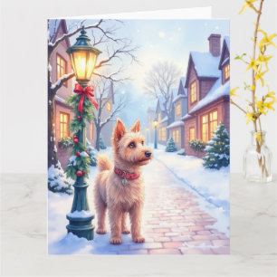 Carte Cairn Terrier Lampe de Noël Village de Noël