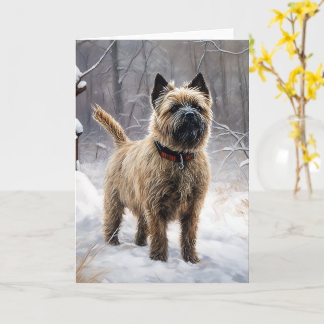 Carte Cairn Terrier Qu'Il Neige Noël (Fleur jaune)