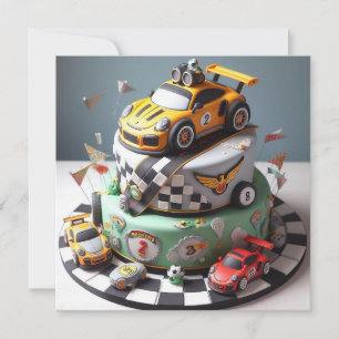 CARTE CAKE ANNIVERSAIRE DE ENFANT À THÈME DE VOITURE DE 
