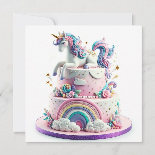 CARTE CAKE ANNIVERSAIRE DE ENFANT RAINBOWS & UNICORNS (Devant)