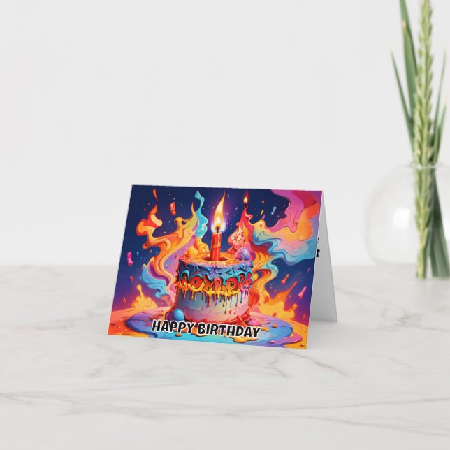Carte cake d'anniversaire pyschedelic anniversaire (Devant)