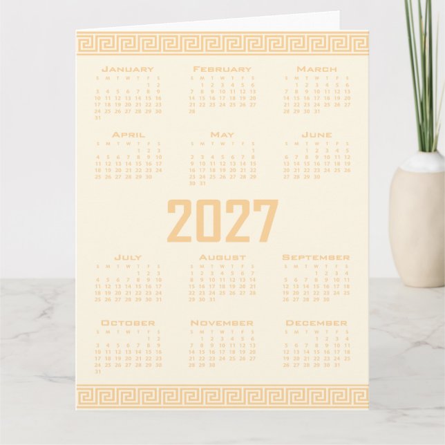 Carte Calendrier 2027, Frette Grecque, Beige sur Latte C (Devant)