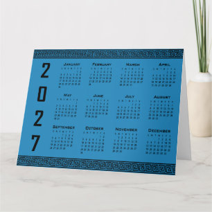 Carte Calendrier 2027, Frette Grecque, Noir sur Bleu Cos