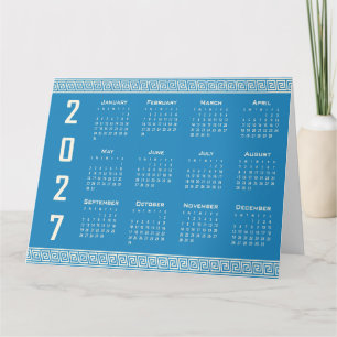Carte Calendrier 2027, Frise grecque, Bleu, Cosmic Latte