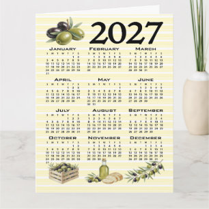 Carte Calendrier 2027, Olives Méditerranéennes Rayures J