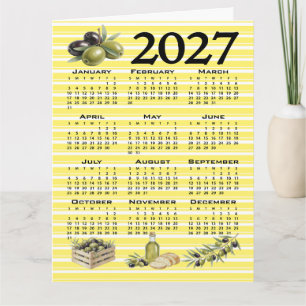 Carte Calendrier 2027, Olives Méditerranéennes Rayures J