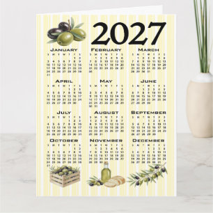 Carte Calendrier 2027, Olives Méditerranéennes Rayures J
