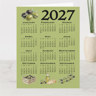 Carte Calendrier 2027, Olives Méditerranéennes, Vertes
