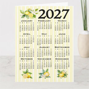 Carte Calendrier 2027 Style Italien Citrons Rayures Jaun
