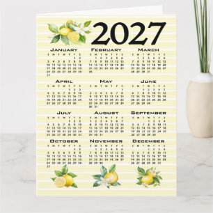 Carte Calendrier 2027 Style Italien Citrons Rayures Jaun