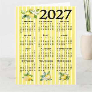Carte Calendrier 2027 Style Italien Citrons Rayures Jaun