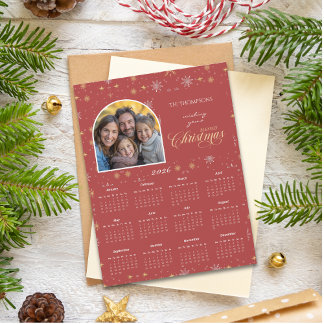 Carte Calendrier de la photo Red Snowflake 2026 mo