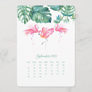 Carte Calendrier de septembre, Flamant rose rose