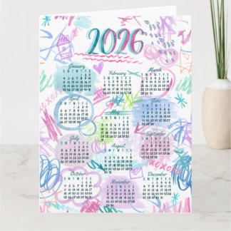 Carte Calendrier des scripts d'aquarelle