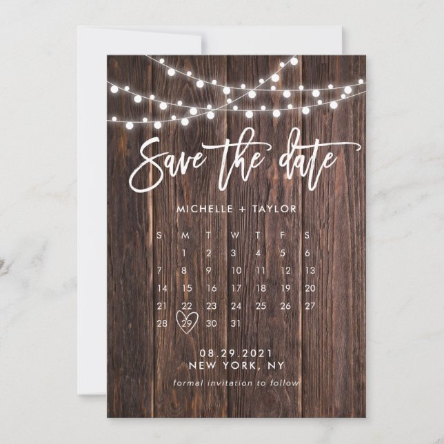 Carte Calendrier en bois pour annoncer la date (Devant)
