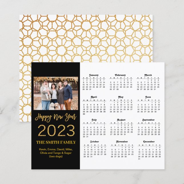 Carte Calendrier photo du budget 2023 Gold Script  (Devant / Derrière)