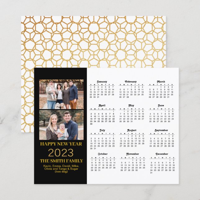 Carte Calendrier photo du budget 2023 Gold Script  (Devant / Derrière)