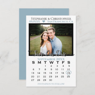 Carte Calendrier photo Dusty Blue Mariage Enregistrer no