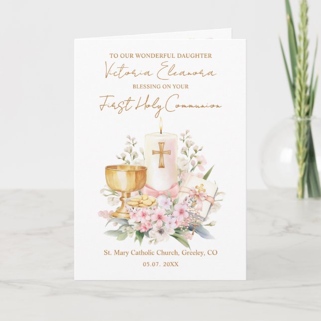 Carte Calice de la première communion de la fille avec c (Devant)
