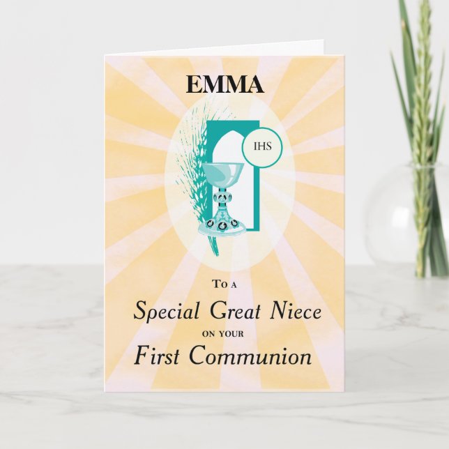 Carte Calice de première communion de grande nièce Rayon (Devant)
