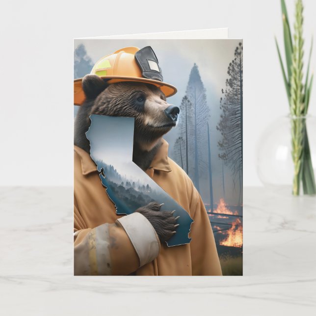 Carte California Bear Firefighter Merci (Devant)
