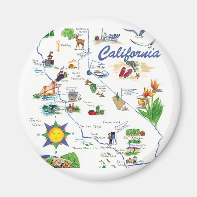 Carte californienne aimant rond (Devant)