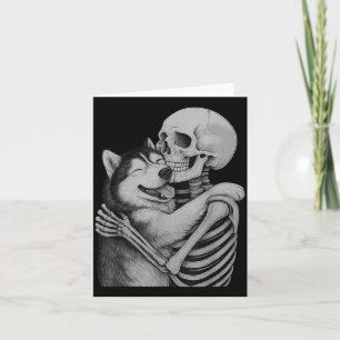 Carte Câlins de squelette Husky Halloween amateur de chi