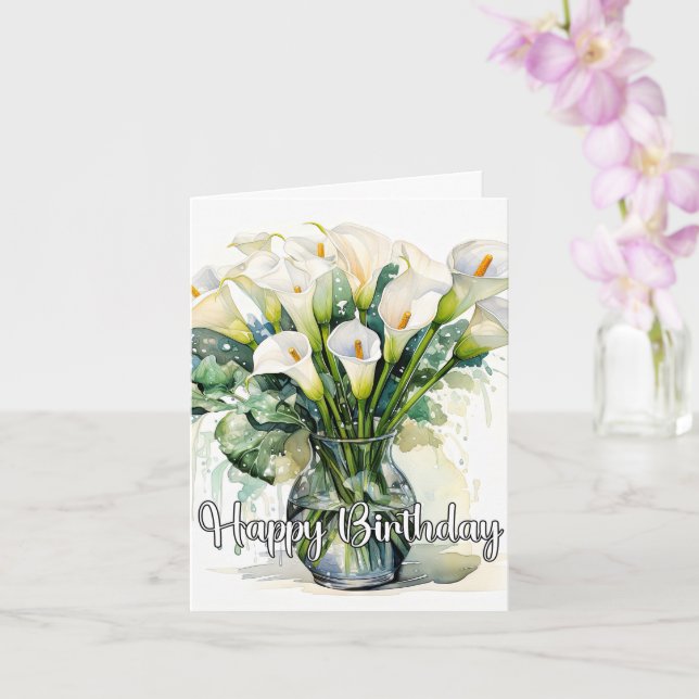 Carte Calla Lilies en Fleurs Joyeux Anniversaire (Orchidée)