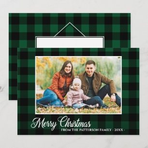 Carte Calligraphie Script Photo Vert Plaid Noël
