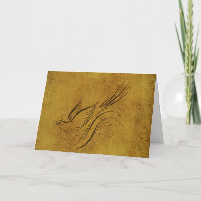 Carte Calligraphie vintage des oiseaux sur l'or (Devant)