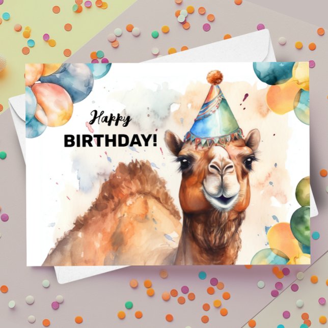 Carte Camel avec ballons et Casquette de fête Joyeux ann (Créateur téléchargé)