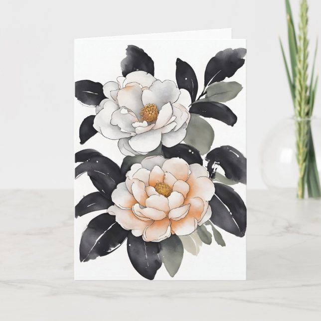 Carte Camellia - Fleurs aquarelles (Devant)