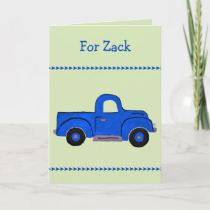 Carte Camion bleu vintage peint à la main pour anniversa