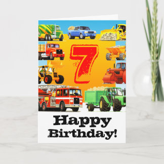 Carte Camion de construction pour enfants 7e anniversair