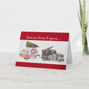 Carte camion de jouets et remorque de voyage Noël vacanc