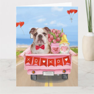 Carte Camion de la Saint-Valentin à coeurs pour Bouledog