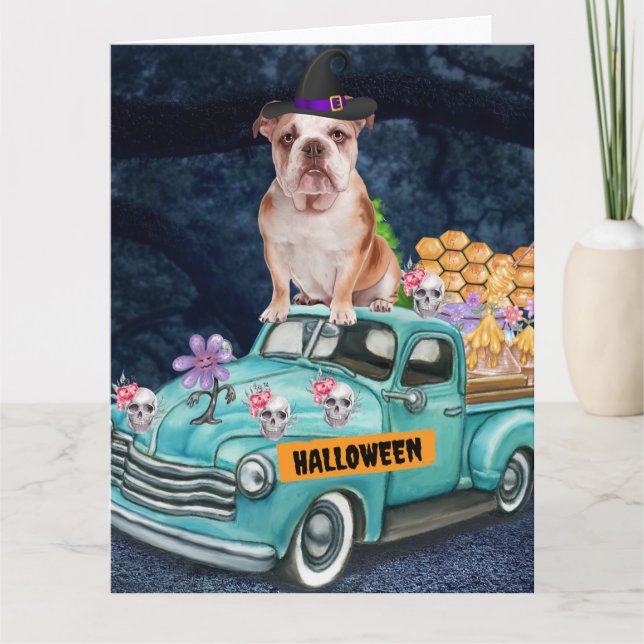 Carte Camion d'Halloween de Bouledogue Anglais Nuit Effr (Devant)